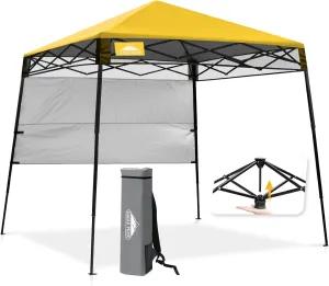 EAGLE PEAK 8x8 Pop Up Canopy Tent with Sidewall, Compact, Portable Slant Leg Instant Sun Shelter for Beach, Sports, & Camping, 8x8 Base 6x6 Top, Yellow