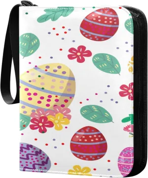 Easter Eggs with Colorful Flower Card Binder for Trading Cards, 4 Pocket with 50 Sleeves up to 400 Cards, Double Sided Pockets Card Holder Carry Case for Baseball Card, Football Card, Gaming Cards