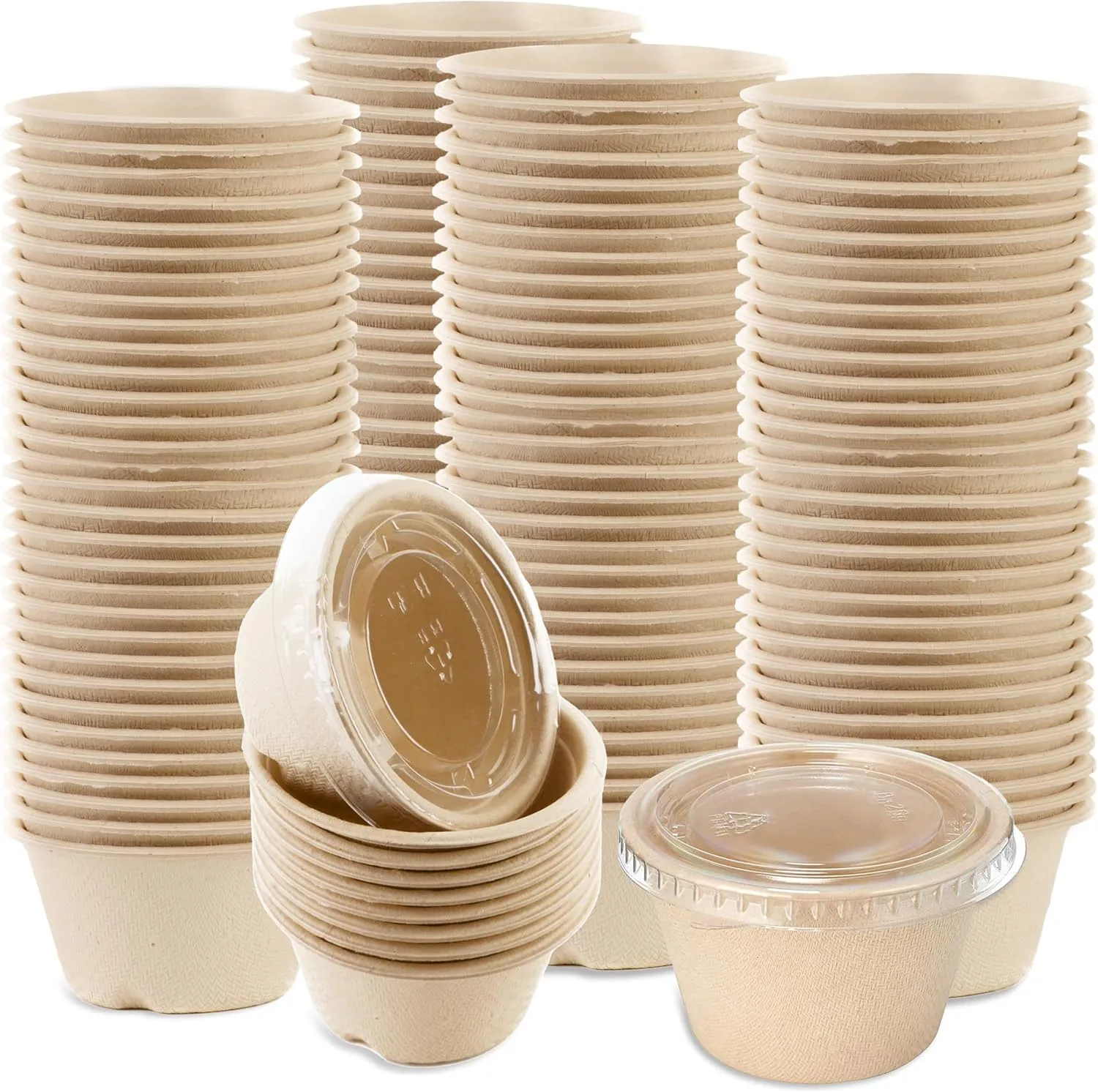 EcoQuality 2 oz Compostable Condiment Souffle Bagasse Cups with Lids - Portion Cup with Lid Sugarcane, Biodegradable Perfect For Sauces, Samples, Condiments, Slime, Jello Shot, Food Storage (400)