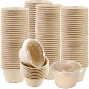EcoQuality 2 oz Compostable Condiment Souffle Bagasse Cups with Lids - Portion Cup with Lid Sugarcane, Biodegradable Perfect For Sauces, Samples, Condiments, Slime, Jello Shot, Food Storage (400)