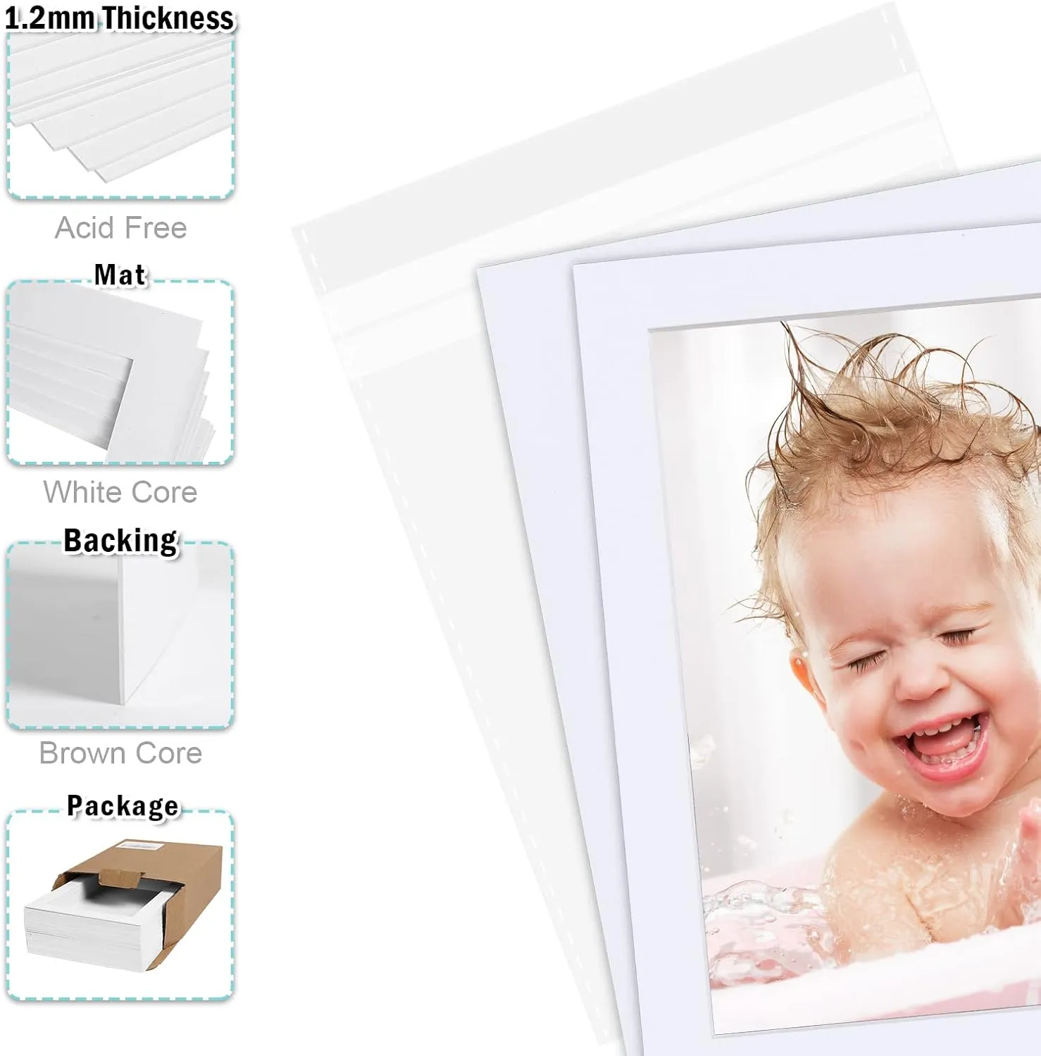 Egofine Pack of 25 White Pre-Cut Mat Board 11x14 Picture Mat for 8x10 Photo with White Core Bevel Cut Mattes Sets. Includes 25 High Premier Acid Free Mats & 25 Backing Board & 25 Clear Bags