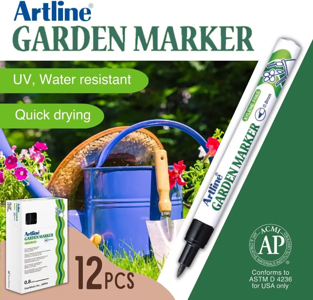 EK-780 Garden Markers, 0.8 mm Writing Width, UV Resistant, Waterproof Permanent Markers Ideal for Plant Labels, Quick-Dry Garden Marker for Plants Outdoor & Indoor Use - Black, 12 Pack