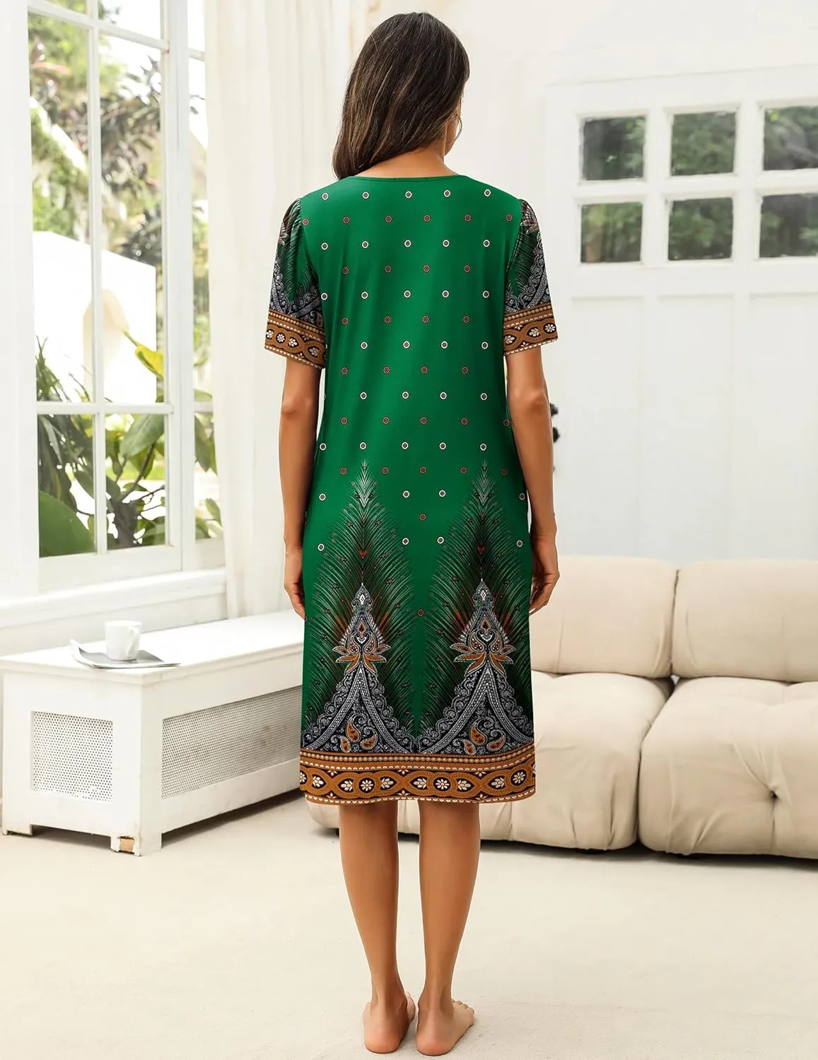 Ekouaer Women's House Dress with Pockets Moomoo Dresses Short Sleeve Mumu Nightgown Lounge Dress Button Down Sleepwear