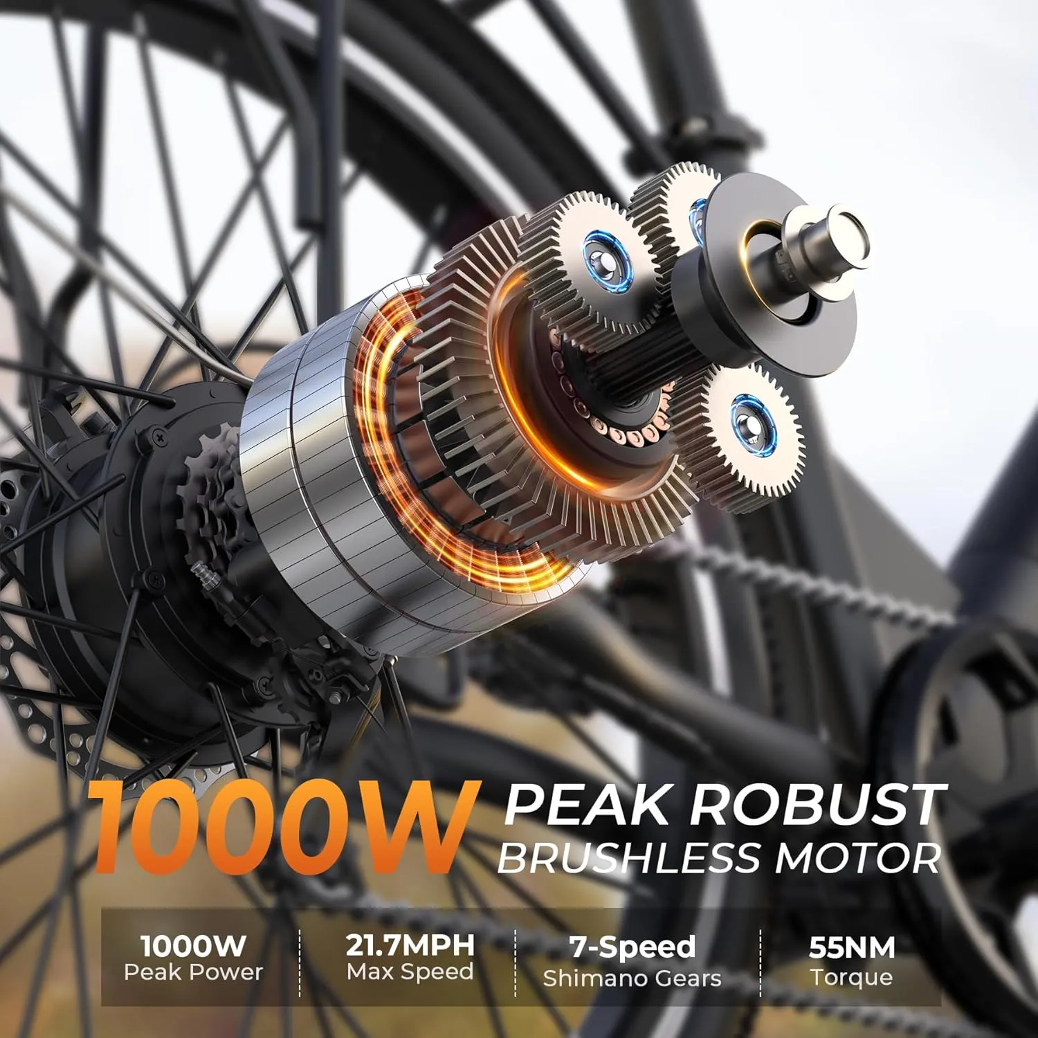 Electric Bike for Adults, 1000W Peak EBike, 50 Miles 21.7MPH Adult Electric Bicycles with 48V Built-in Removable Battery, Adjustable Stem, Rear Rack, 7 Speed, 26" Step-Thru E Bike for Commute