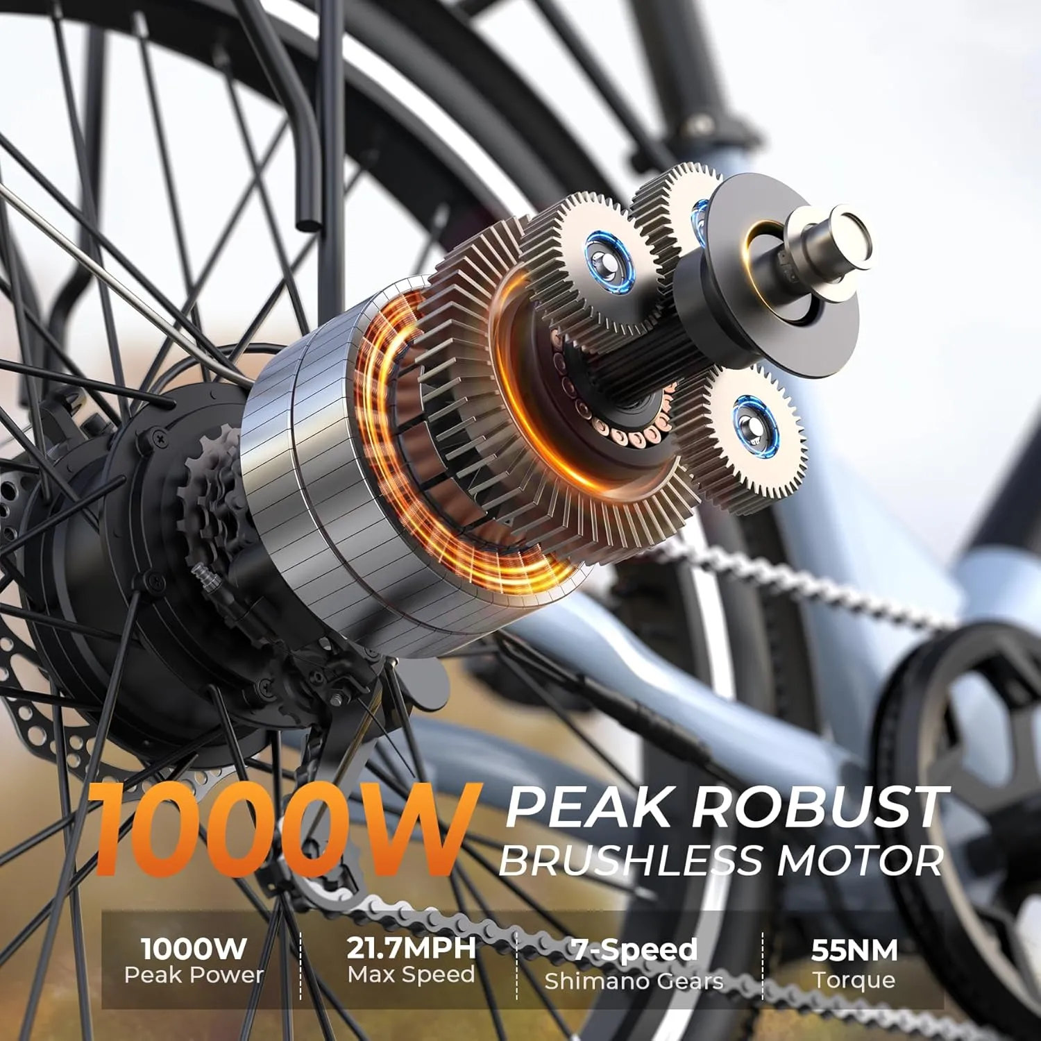 Electric Bike for Adults, 1000W Peak EBike, 50 Miles 21.7MPH Adult Electric Bicycles with 48V Built-in Removable Battery, Adjustable Stem, Rear Rack, 7 Speed, 26" Step-Thru E Bike for Commute