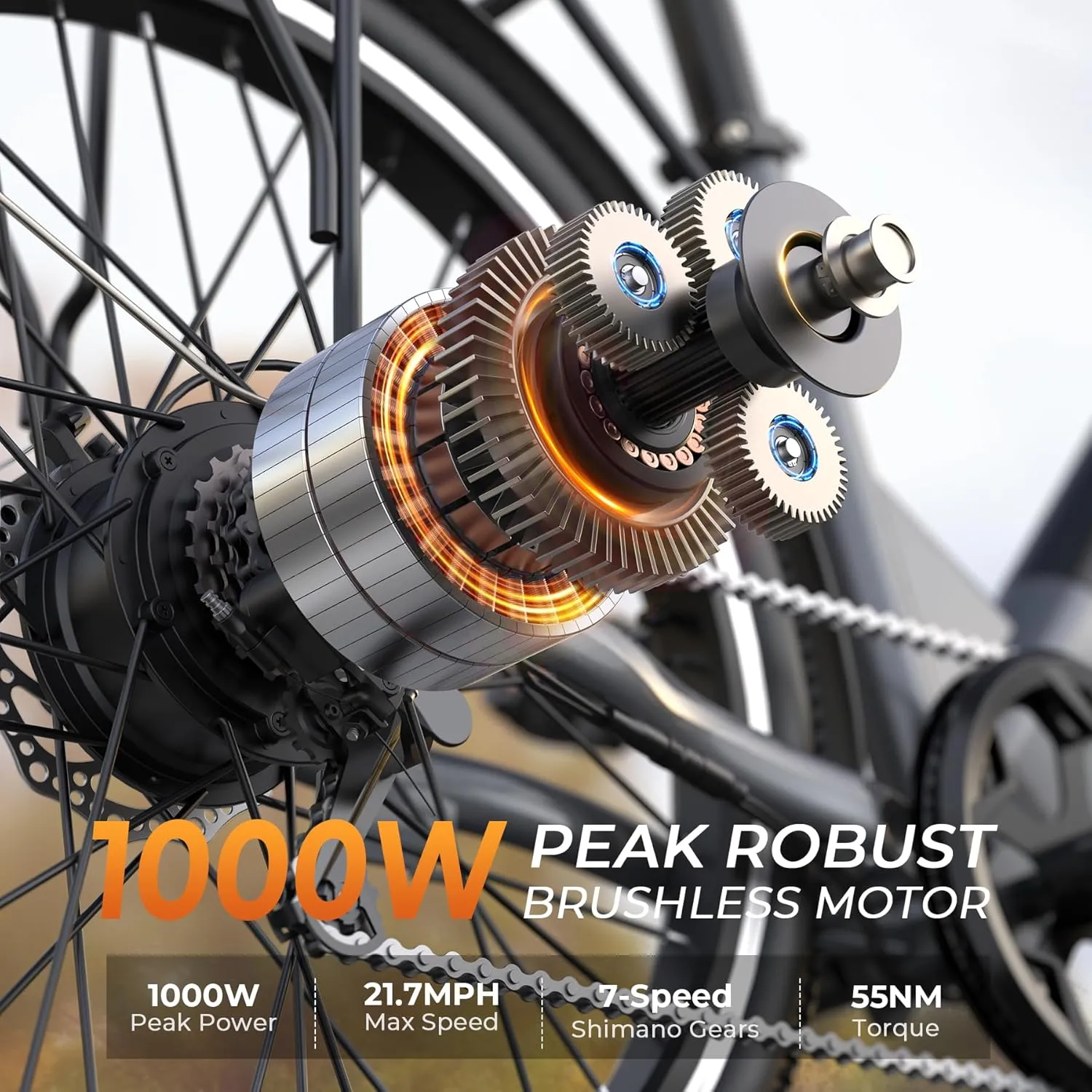 Electric Bike for Adults, 1000W Peak EBike, 50 Miles 21.7MPH Adult Electric Bicycles with 48V Built-in Removable Battery, Adjustable Stem, Rear Rack, 7 Speed, 26" Step-Thru E Bike for Commute