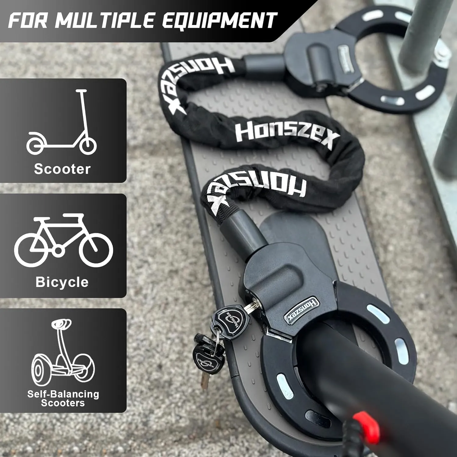 Electric Scooter Locks Anti Theft, E Scooter Phone Holder & Scooter Chain Lock with Key, Heavy-Duty Anti-Theft Lock with Waterproof Storage Bag, Accessories for Electric Scooters and Bicycles