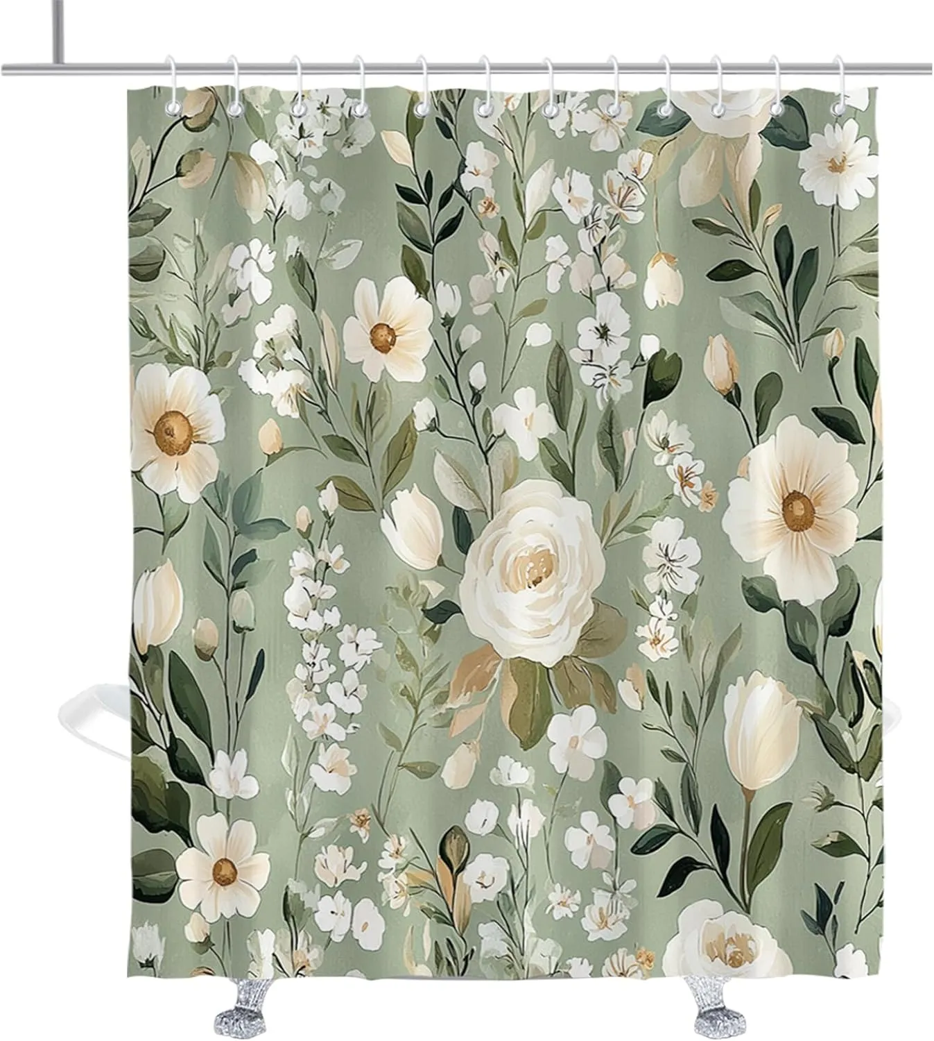 Elegant Floral Shower Curtain Boho Botanical Rose Luxury Shower Curtains Set Art Flower Rose Leaves Patterned Bathroom Decor Accessory with Hooks 72" W x 84" H