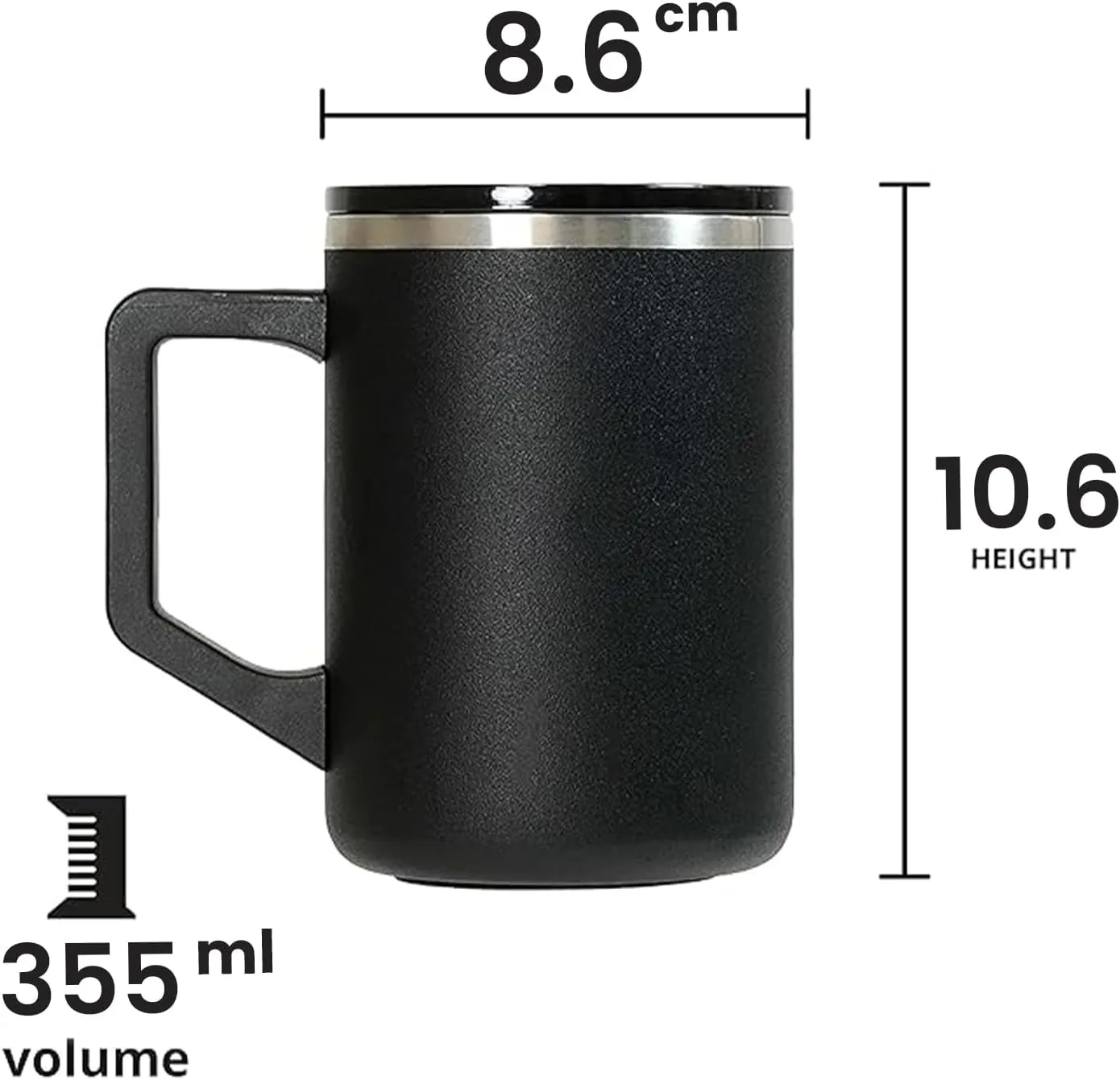 Elemental Insulated Coffee Mug - Triple-Wall Stainless Steel Summit Travel Cup for Hot and Cold Drinks - Thermal Coffee Mug with Lid and Handle for Camping, Office & Travel 12oz - Black