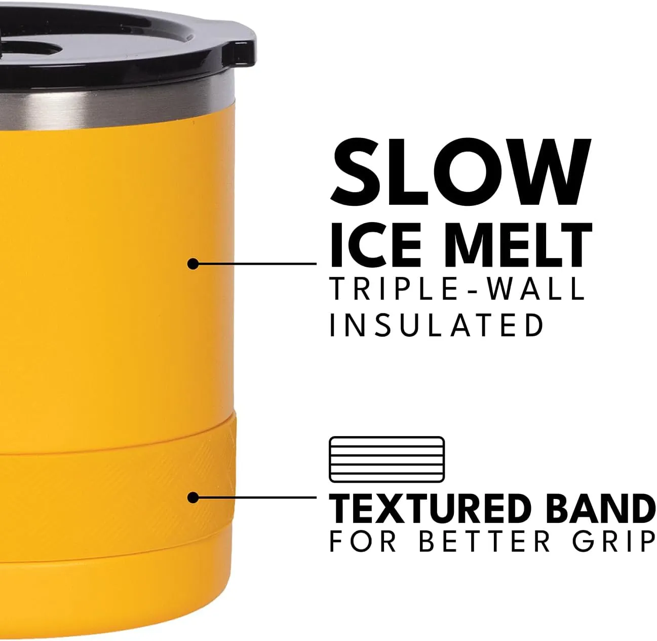 Elemental Recess Lowball Tumbler, 10oz Triple Wall Stainless Steel Cup with Non-Shattered Tritan Lid, Insulated Whiskey Glass, Insulated Coffee Tumbler Mug for Hot & Cold Drinks - Citrus