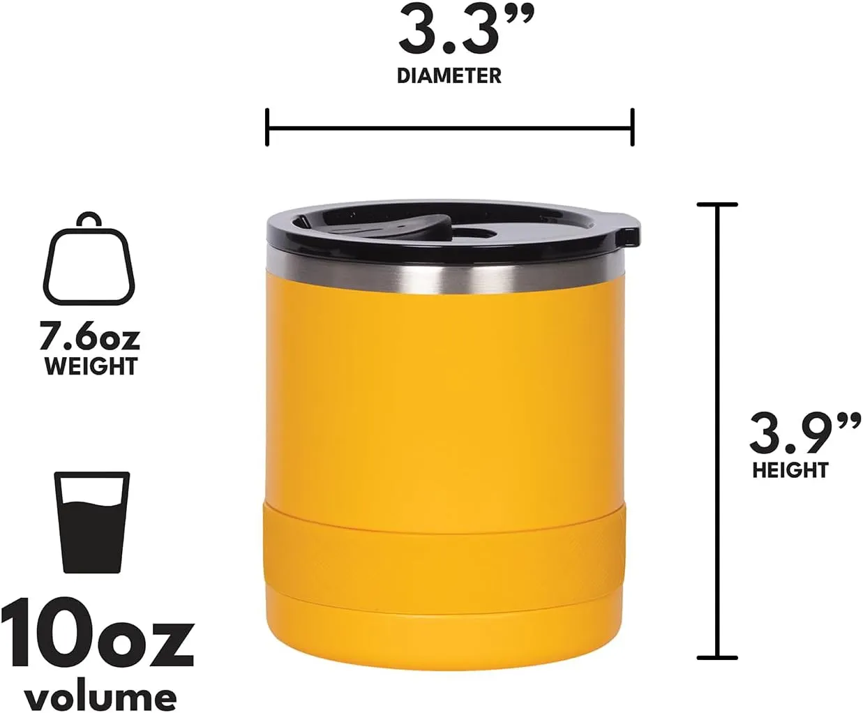 Elemental Recess Lowball Tumbler, 10oz Triple Wall Stainless Steel Cup with Non-Shattered Tritan Lid, Insulated Whiskey Glass, Insulated Coffee Tumbler Mug for Hot & Cold Drinks - Citrus