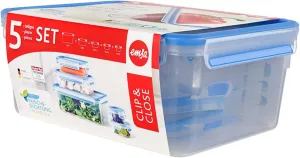 emsa Clip & Close Food Storage Containers Set of 5, 0.15-3.70 L, You will receive 1 pack, Package contents: 5 pieces