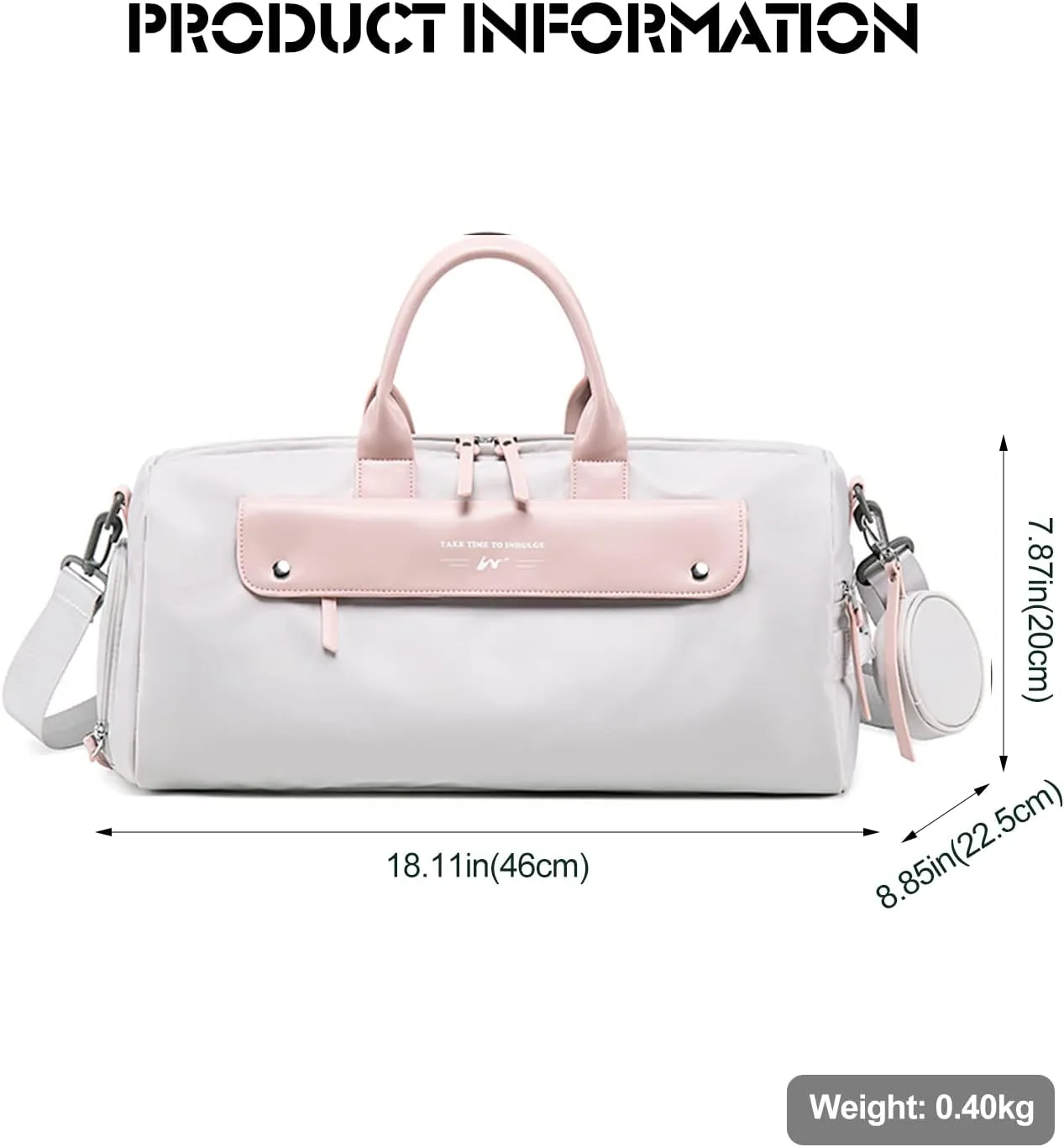 Ergocar Travel Duffel Bags Women, Large Capacity Men Travel Totes with Shoe Bag, Fashion Waterproof Sports Gym Tote Bag, Carry on Bag Weekender Overnight Bag, Grey Pink