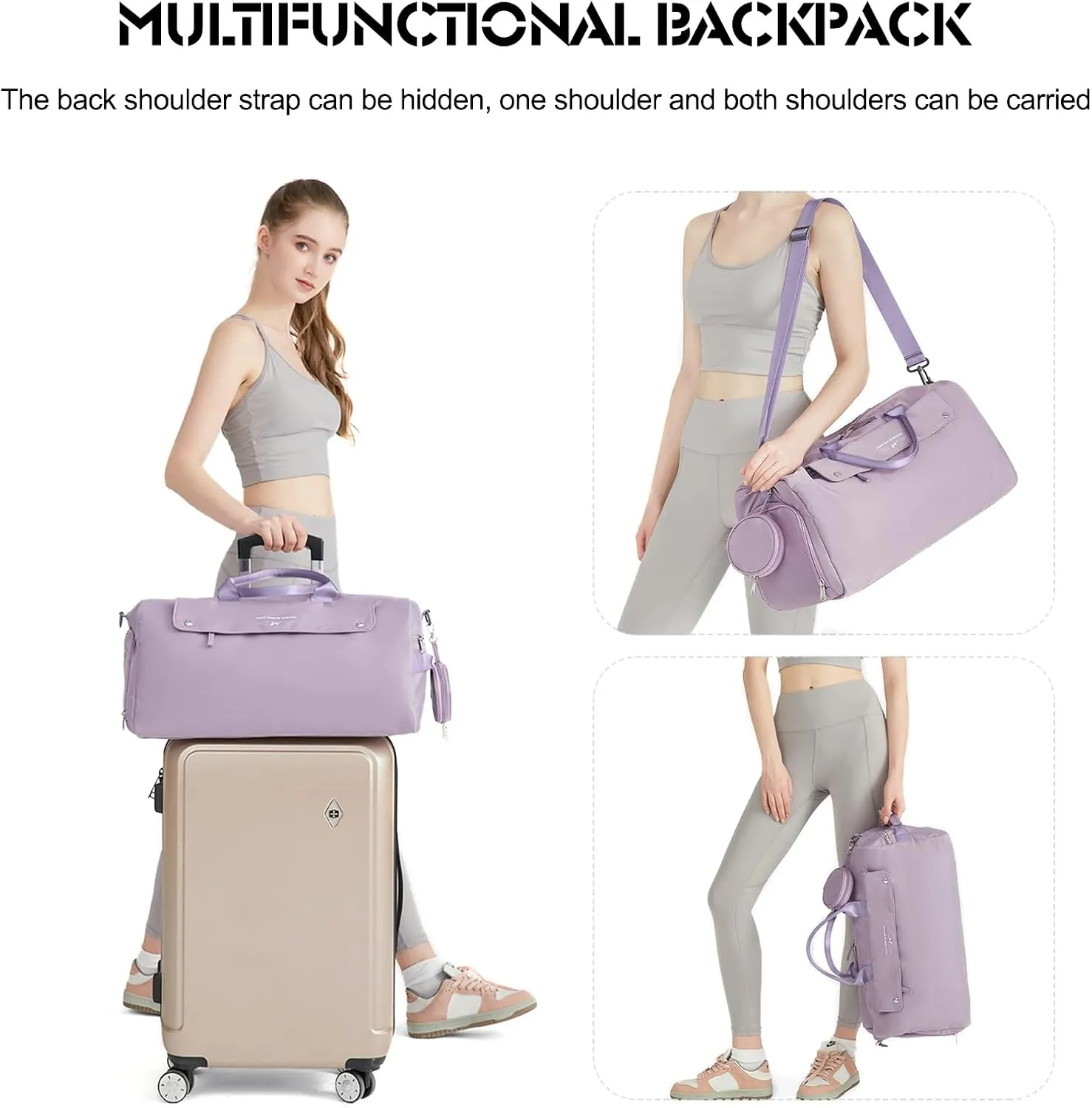 Ergocar Travel Duffel Bags Women, Large Capacity Men Travel Totes with Shoe Bag, Fashion Waterproof Sports Gym Tote Bag, Carry on Bag Weekender Overnight Bag, Grey