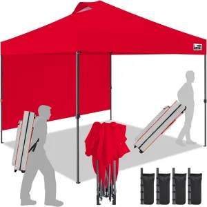 Eurmax USA NOMATTER ONE-Person Open&Close 10x10ft Pop Up Canopy Tent,Portable Shelter Canopy for Outdoor Events with 1 Removable Sidewall,Instant Canopies,Temporary Sunshade,Bonus 4 Sand Bags(Red)