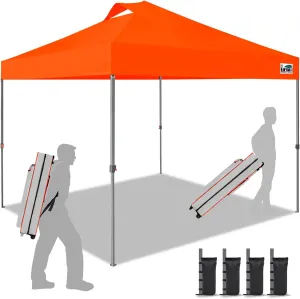 Eurmax USA NOMATTER ONE-Person Open&Close 10x10ft Pop Up Canopy Tent，Portable Shelter Canopy for Outdoor Events，Instant Canopies, Temporary Sunshade,Bonus 4 Sand Bags(Orangey Red)