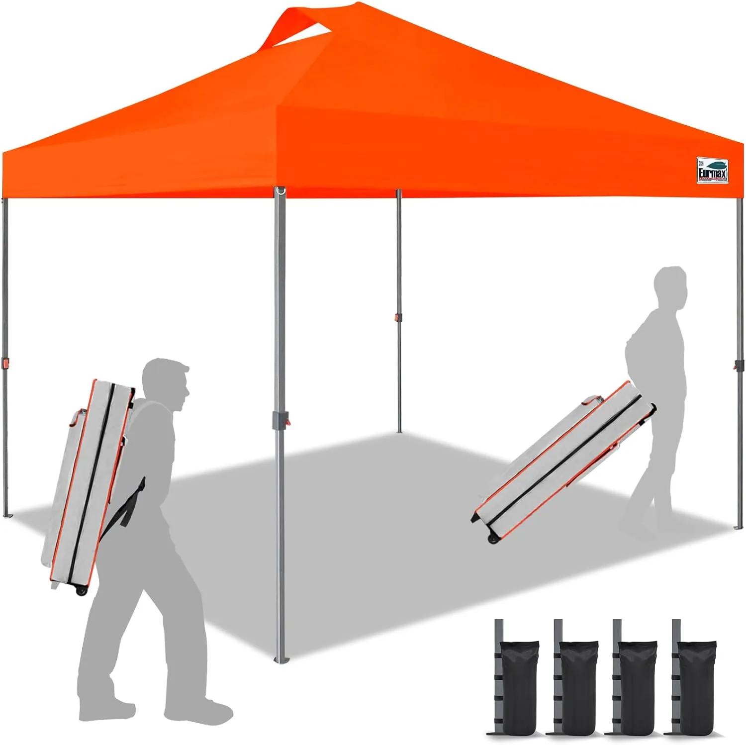 Eurmax USA NOMATTER ONE-Person Open&Close 10x10ft Pop Up Canopy Tent，Portable Shelter Canopy for Outdoor Events，Instant Canopies, Temporary Sunshade,Bonus 4 Sand Bags(Orangey Red)