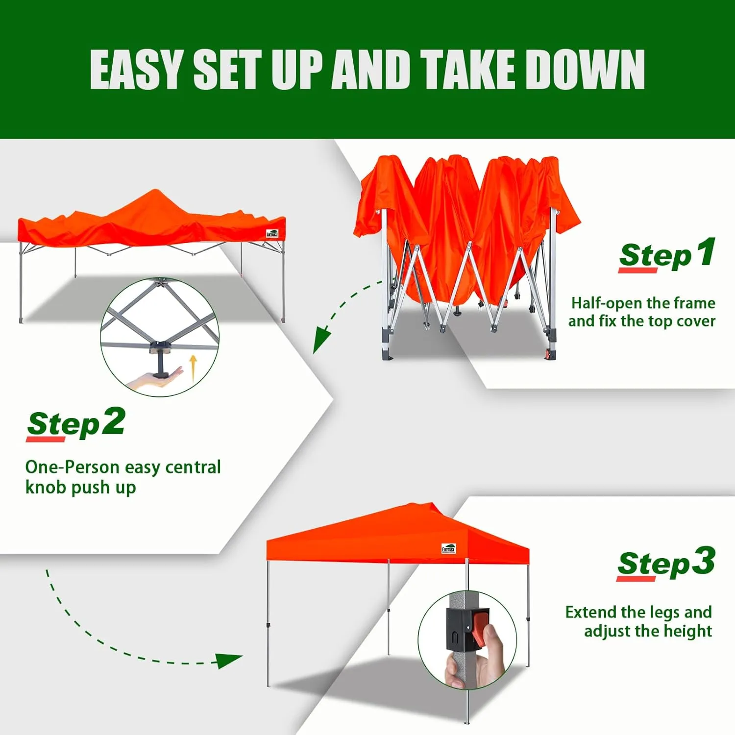 Eurmax USA NOMATTER ONE-Person Open&Close 10x10ft Pop Up Canopy Tent，Portable Shelter Canopy for Outdoor Events，Instant Canopies, Temporary Sunshade,Bonus 4 Sand Bags(Orangey Red)