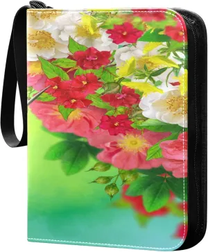 Exnundod 4 Pocket Trading Card Binder Hummingbird Spring Flower, PU Leather Card Collection Binder Colorful Floral Birds 400 Cards Organizer Binder Collectible Trading Card Albums for Sports Game Car