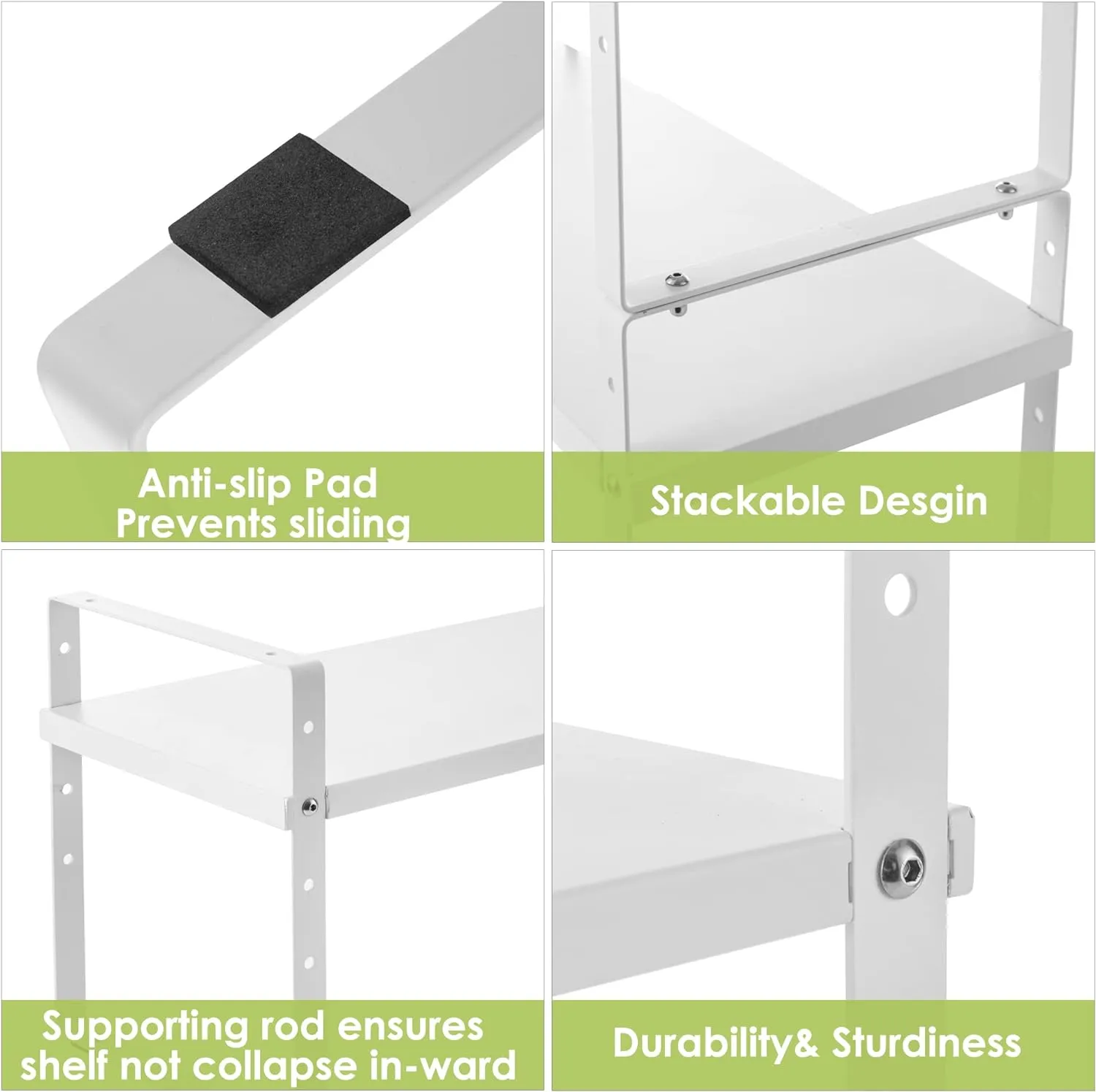 Expandable Cabinet Shelf Organizer Rack, Stackable Kitchen Counter Storage Shelves Stand, Adjustable Height Pantry Shelf Spice Rack (White, 2 Pack)