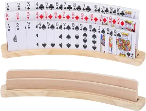 Exqline Curved Wooden Playing Card Holder Tray Rack Organizer Set of 2 Solid Card Holder for Kids Seniors - 13.8 x 1.9 x 2.4 Inch for Bridge Canasta Strategy Card Playing