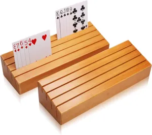 Exqline Wood Playing Card Holders Tray Racks Organizer Set of 2 for Kids Seniors Adults - 9.84In 3.1Inch Latest Version Portable Enough for Bridge Canasta UNO Card Playing