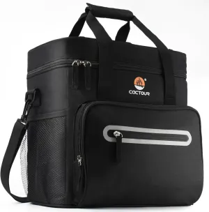 Extra Large Insulated Lunch Bag, 24L/35 Can with Adjustable Shoulder Straps,Collapsible Lunch Box for Men,Leakproof Portable Soft Soft Lunch Box for Work,Picnic (Black)