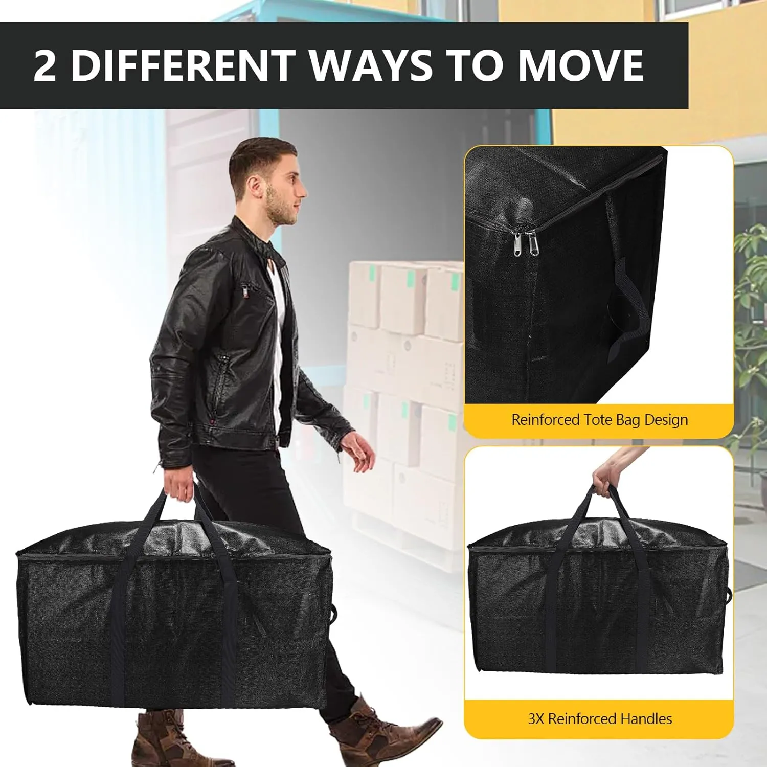 Extra Large Storage Bags Set Heavy Duty Moving Totes with Handles, Waterproof Dual-Way Carrying Design Durable Storage Totes for Space-Saving Moves, (Black, 18 Park-8 Moving bag & 10 Vacuum Seal Bags)