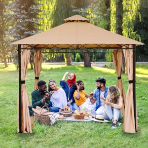FAB BASED 10'x10' Gazebo for Patios, Double Vent Outdoor Canopy with Curtains & Sand Bag, Outside Patio Tent with Wavy Lines Decorative for Backyard (Khaki)