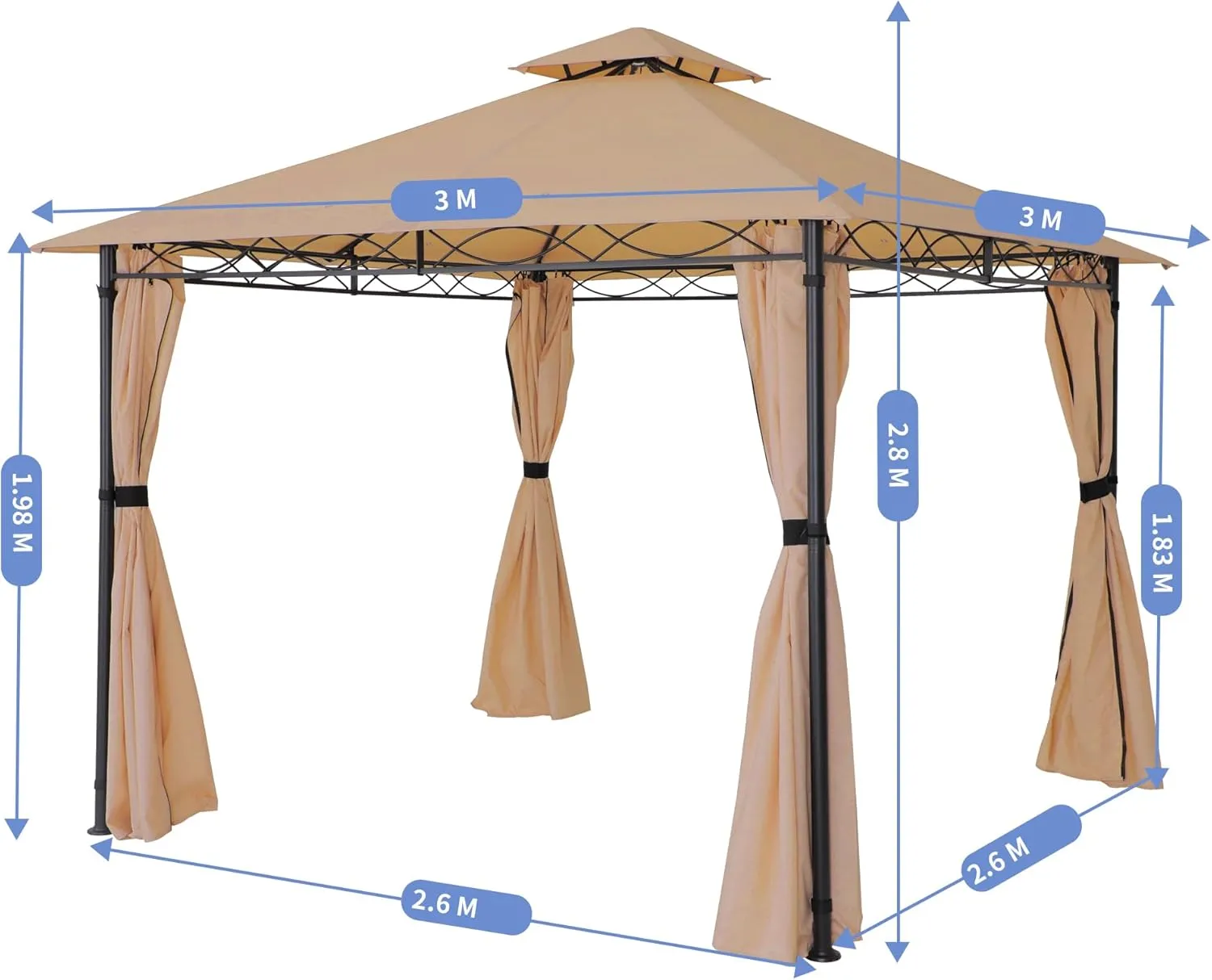 FAB BASED 10'x10' Gazebo for Patios, Double Vent Outdoor Canopy with Curtains & Sand Bag, Outside Patio Tent with Wavy Lines Decorative for Backyard (Khaki)