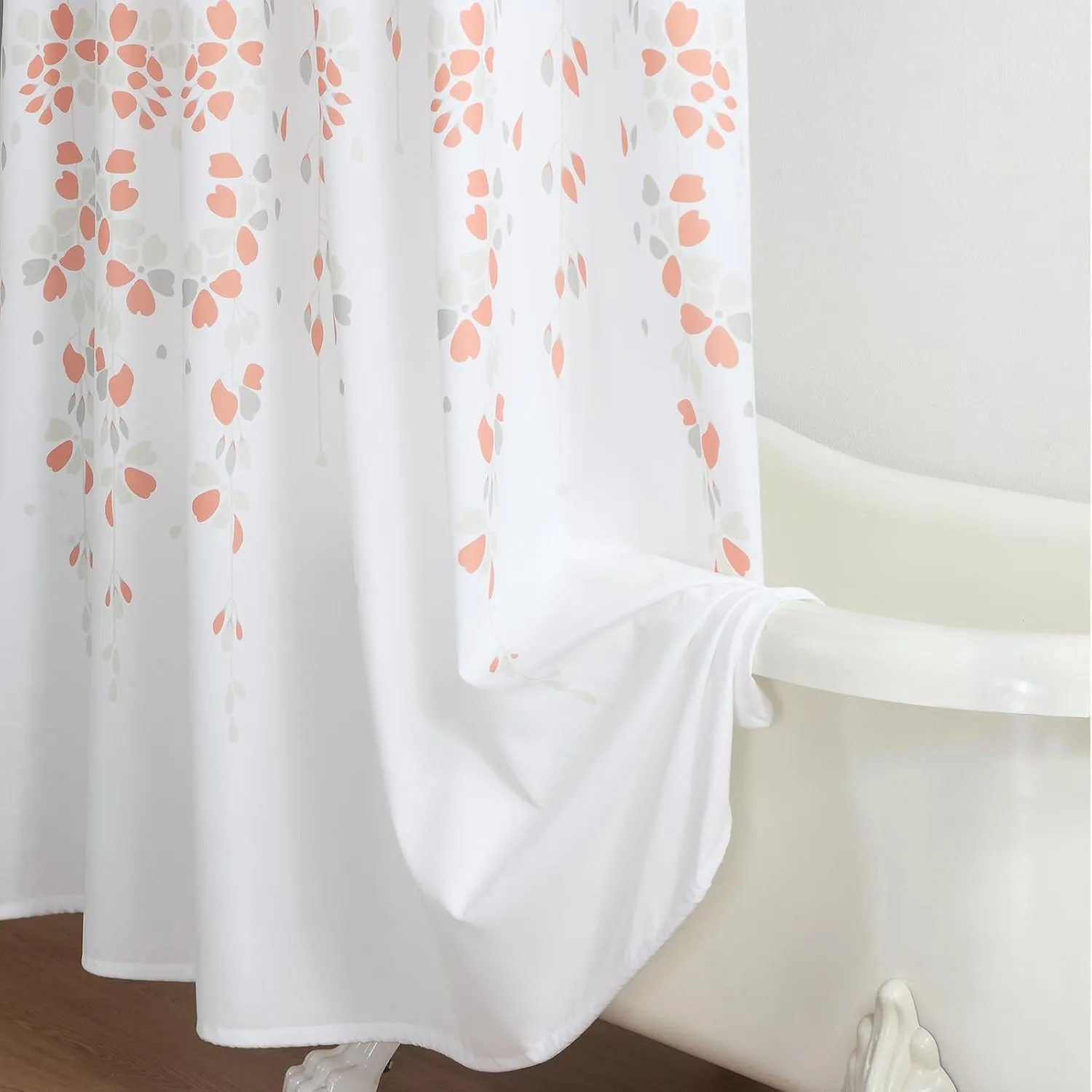 Fabric Floral Shower Curtain, Orange and Gray Weeping Flower Shower Curtains for Bathroom, Modern White Bathroom Curtains, 72" W x 72" H