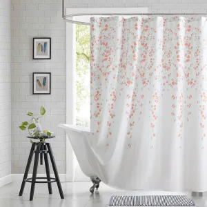 Fabric Floral Shower Curtain, Orange and Gray Weeping Flower Shower Curtains for Bathroom, Modern White Bathroom Curtains, 72" W x 72" H