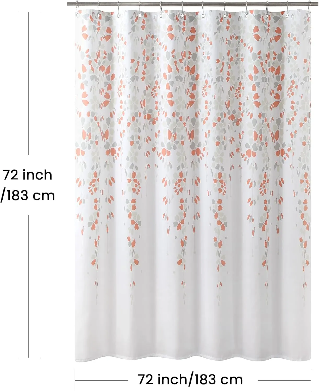 Fabric Floral Shower Curtain, Orange and Gray Weeping Flower Shower Curtains for Bathroom, Modern White Bathroom Curtains, 72" W x 72" H