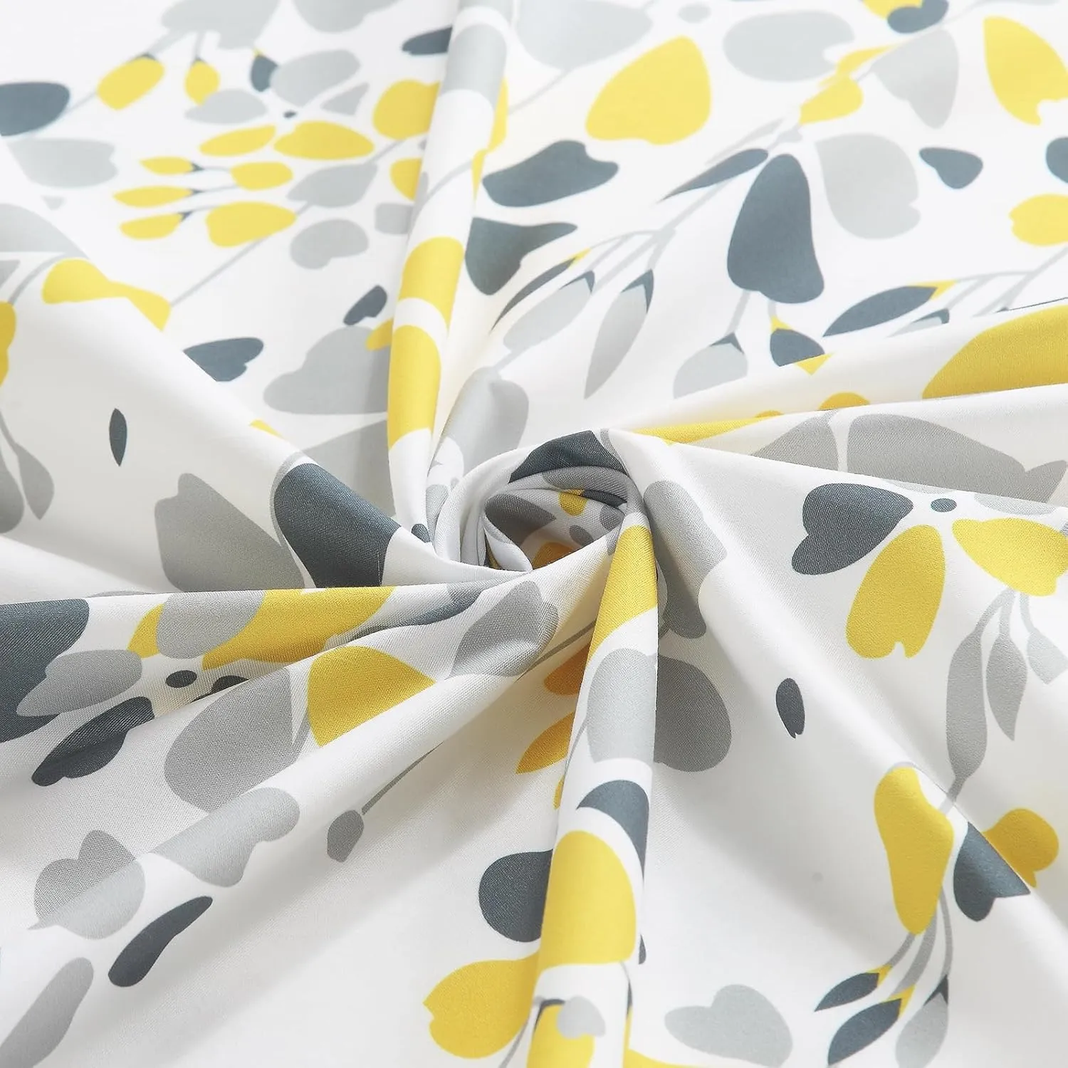 Fabric Floral Shower Curtain, Yellow and Gray Flower Shower Curtains for Bathroom, Waterproof Bathroom Curtains, 72" W x 72" H