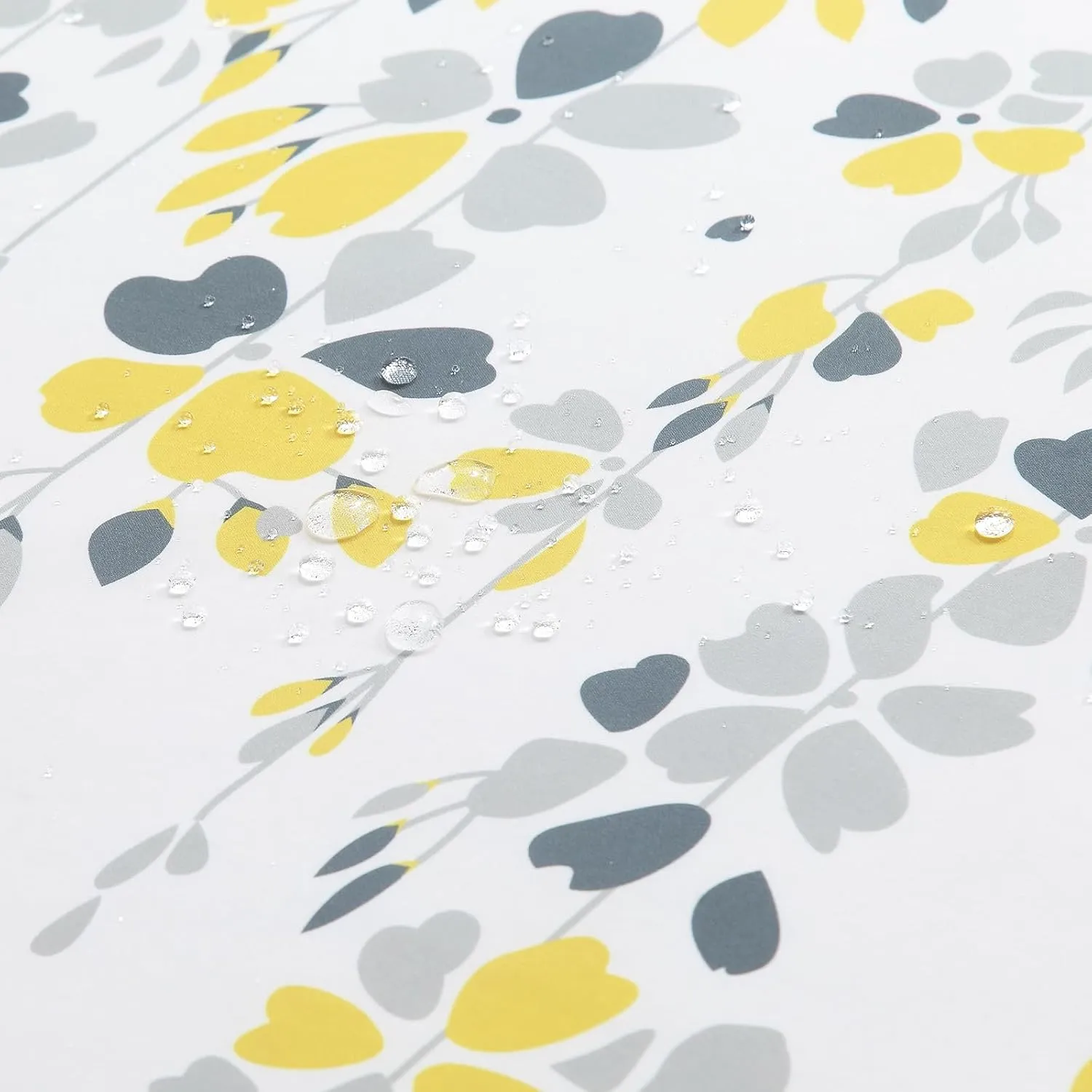 Fabric Floral Shower Curtain, Yellow and Gray Flower Shower Curtains for Bathroom, Waterproof Bathroom Curtains, 72" W x 72" H