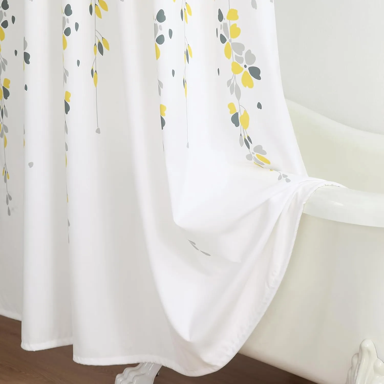 Fabric Floral Shower Curtain, Yellow and Gray Flower Shower Curtains for Bathroom, Waterproof Bathroom Curtains, 72" W x 72" H