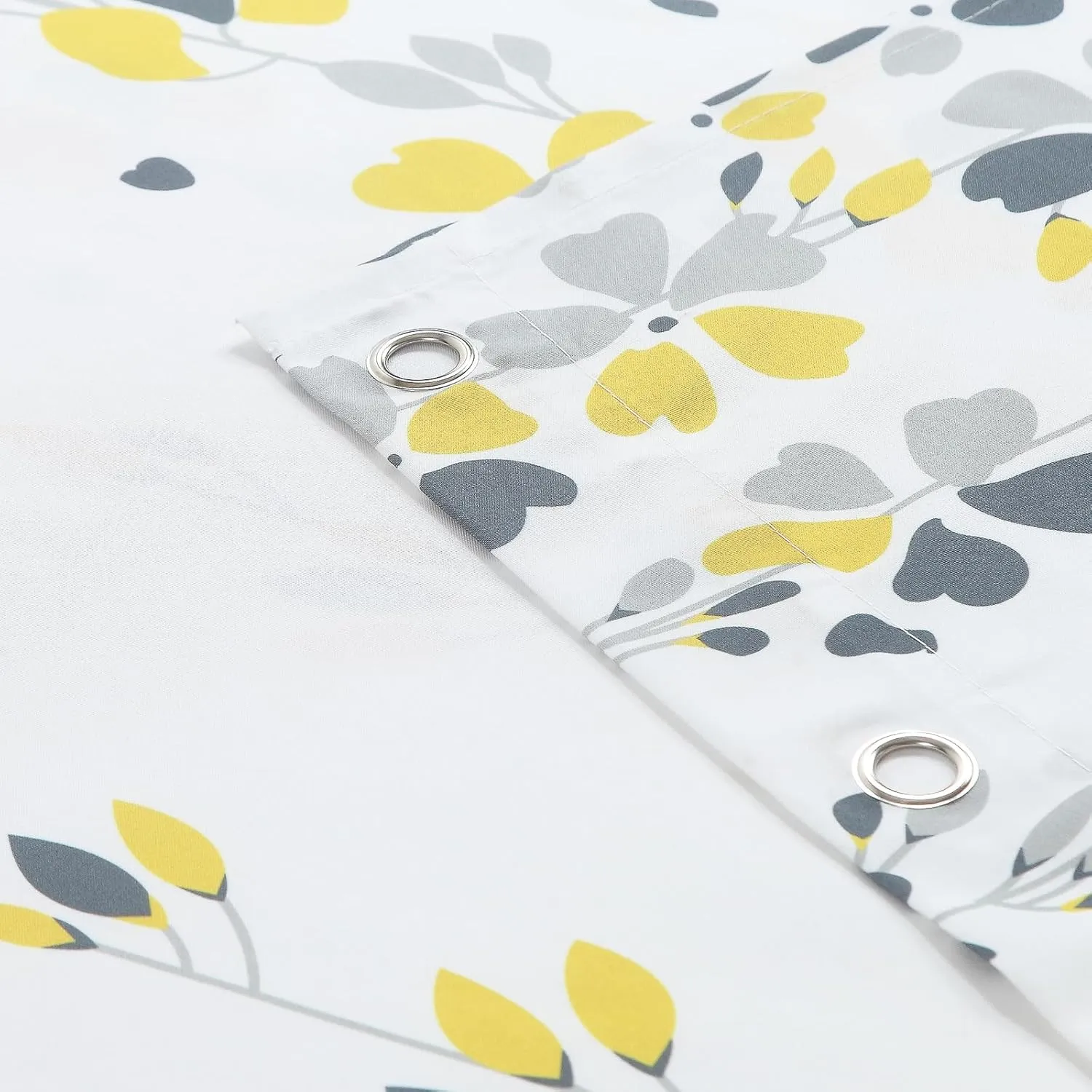Fabric Floral Shower Curtain, Yellow and Gray Flower Shower Curtains for Bathroom, Waterproof Bathroom Curtains, 72" W x 72" H