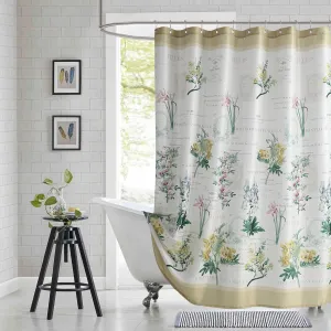 Fabric Shower Curtain, Country Vintage Floral Shower Curtain, Gold and Green Flower Shower Curtains for Bathroom, Waterproof Bathroom Curtains, 72" W x 72" H