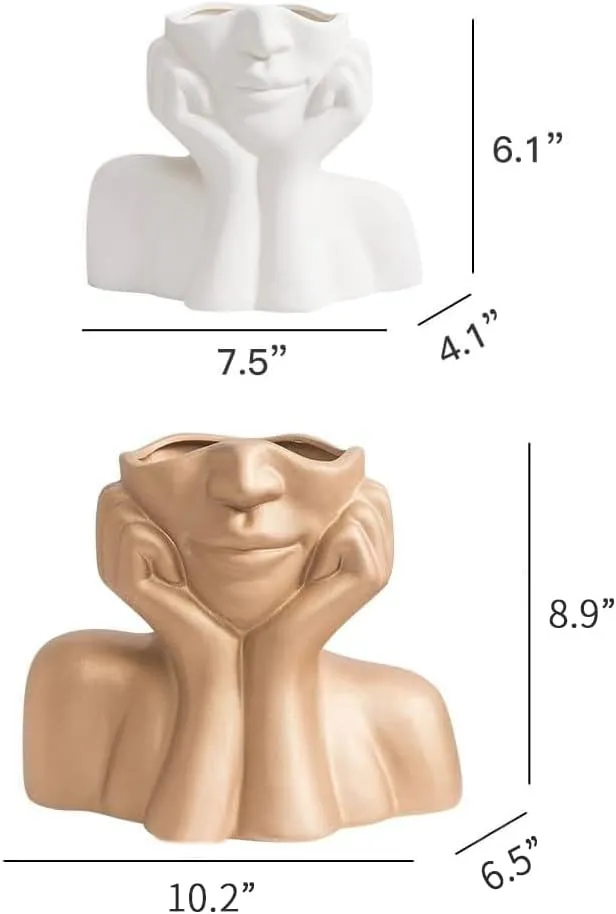 Face Vase Golden Flower Vase Head Vase Ceramic Vases for Home Decor Figurines Bud Vase Boho Vase Modern Sculpture Art Decorations for Living Room Bedroom Centerpiece Table Wedding Small
