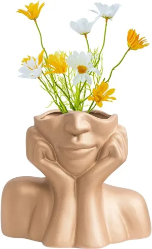 Face Vase Golden Flower Vase Head Vase Ceramic Vases for Home Decor Figurines Bud Vase Boho Vase Modern Sculpture Art Decorations for Living Room Bedroom Centerpiece Table Wedding Small