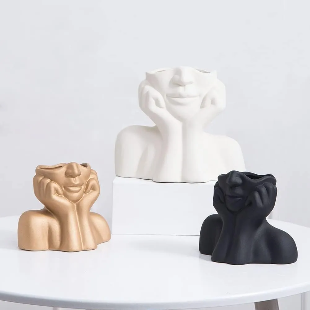 Face Vase Golden Flower Vase Head Vase Ceramic Vases for Home Decor Figurines Bud Vase Boho Vase Modern Sculpture Art Decorations for Living Room Bedroom Centerpiece Table Wedding Small