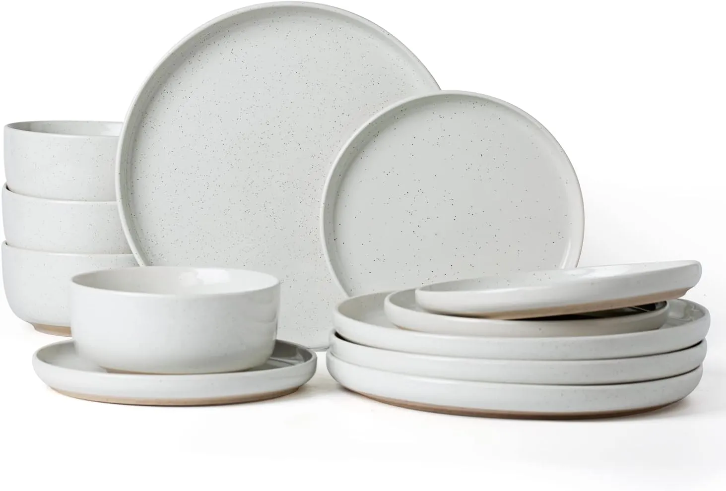 Famiware Milkyway Plates and Bowls Set, 12 Pieces Dinnerware Sets, Dishes Set for 4, White