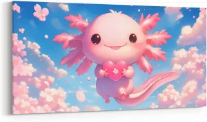 Feelyou Kids Cute Axolotl Prints Wall Paintings Sealife Posters Pictures Bathroom Wall Decor Cartoon Salamander Canvas Wall Art for Living Room Bedroom Girls Cherry Blossoms Large Artwork 38" x 19"