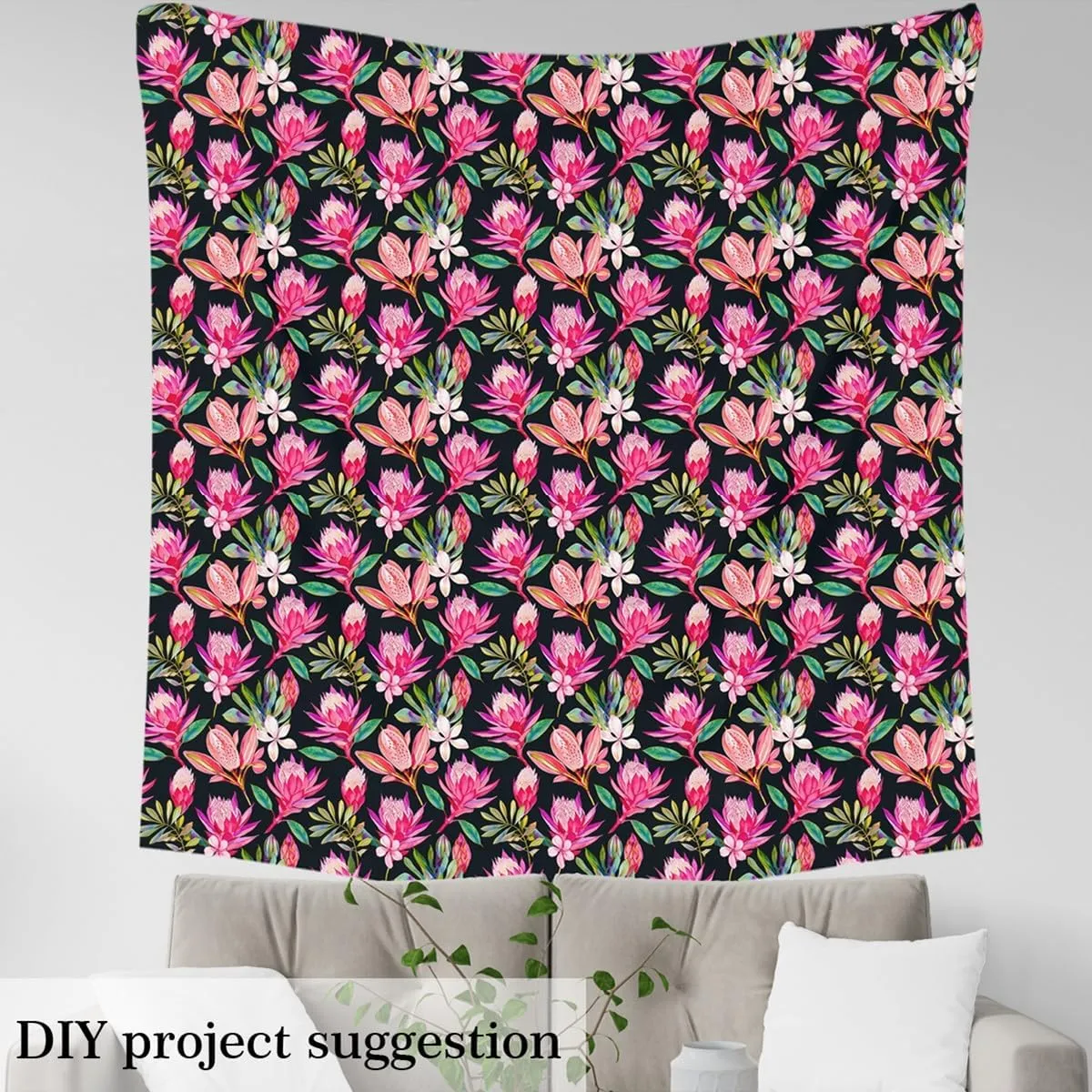 Feelyou Pink Floral Decorative Waterproof Outdoor Fabric 2 Yards Boho Flower Leaf Fabric by The Yard Spring Garden Themed Upholstery Fabric for Chairs Outdoor Fabric