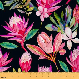 Feelyou Pink Floral Decorative Waterproof Outdoor Fabric 2 Yards Boho Flower Leaf Fabric by The Yard Spring Garden Themed Upholstery Fabric for Chairs Outdoor Fabric