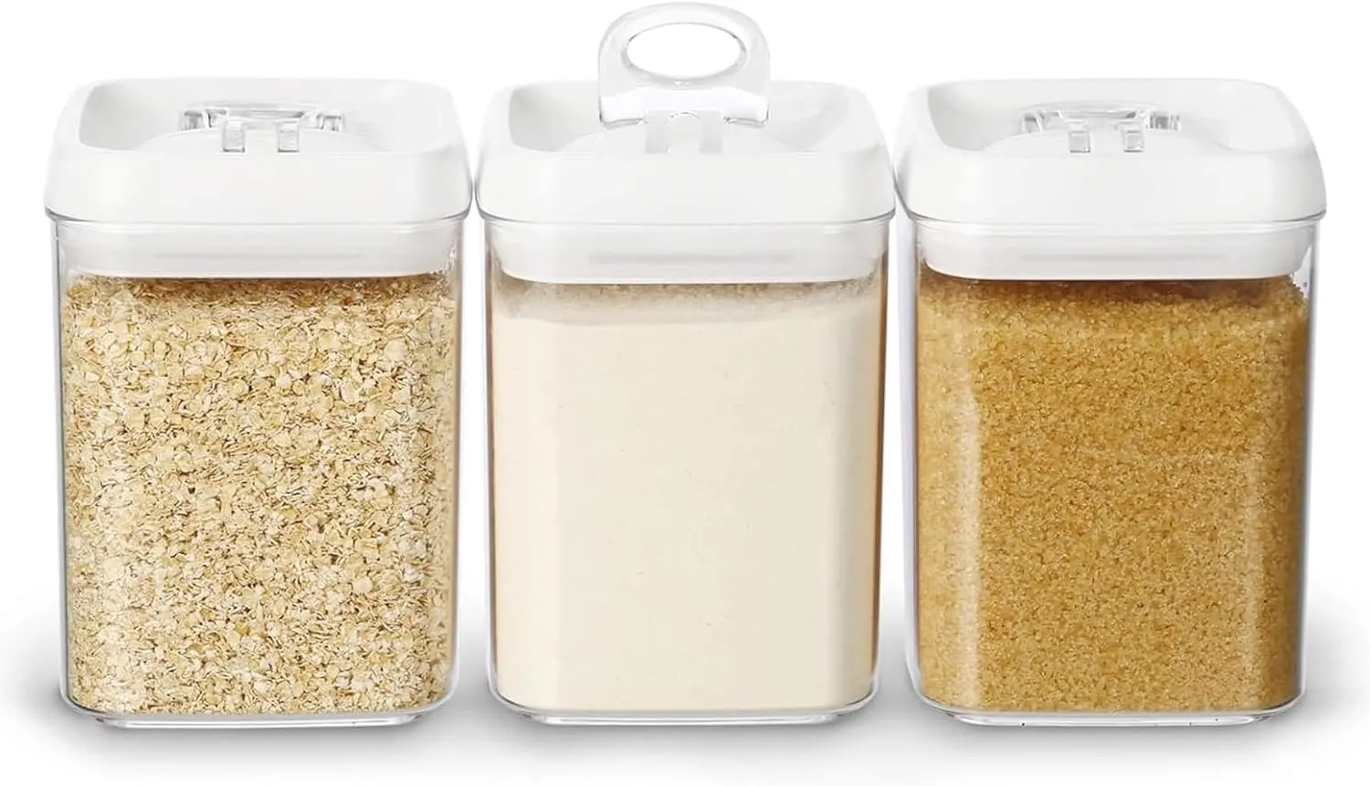 Felli Flip Tite Food Storage Containers With Lid 5" LARGE Airtight Ring Lock Flip Top, Square Acrylic Canister Jar for Rice Sugar Flour Protein Powder, Kitchen Pantry Organizer, Gift Set (1.8qt)