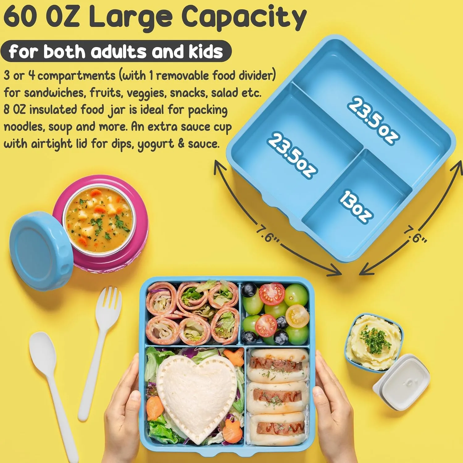 Fimibuke Kids Bento Lunch Box with Thermos, Leakproof Toddler Bento Box with 8.5 OZ Insulated Food Jar, Lunch Bag & Utensils BPA Free Dishwasher Safe 3 or 4 Compartment Container for School Girls Boys