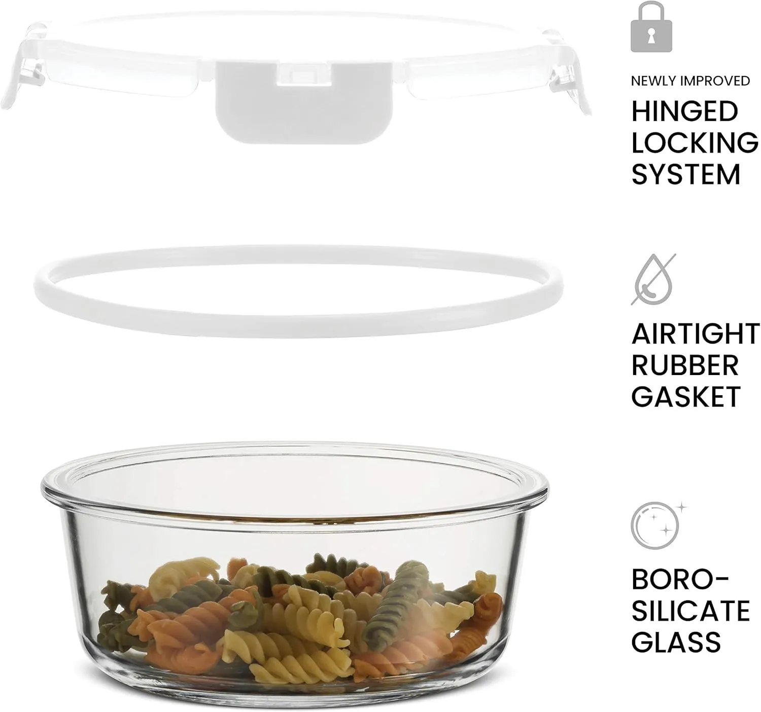 FineDine 24 Piece Glass Storage Containers with Lids - Leak Proof, Dishwasher Safe Glass Food Storage Containers for Meal Prep or Leftovers, White