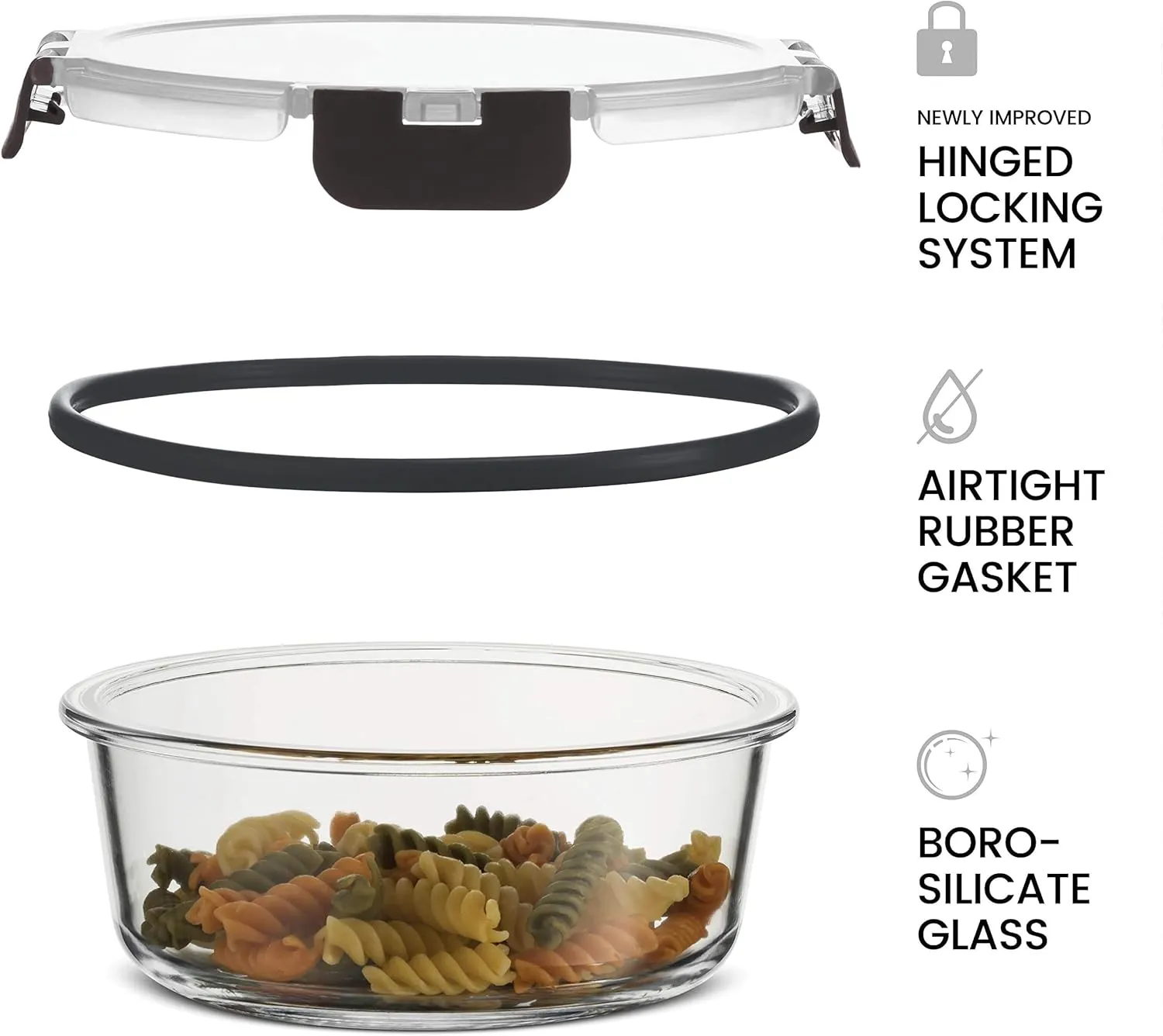 FineDine Glass Storage Containers with Lids - Leak Proof, Dishwasher Safe Glass Food Storage Containers for Meal Prep or Leftovers (Black, 24 Piece)