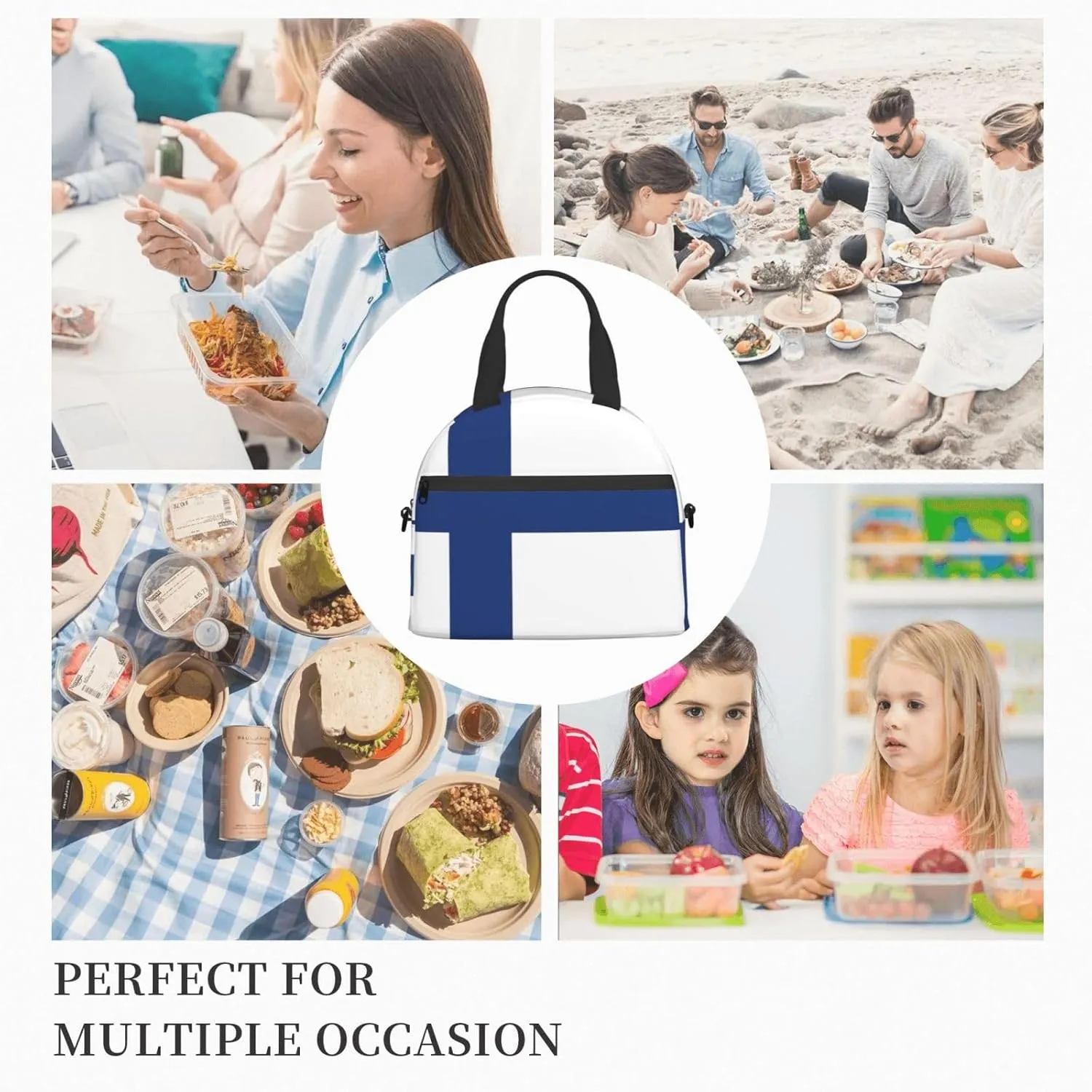 Finnish Flag Lunch Bag For Women Men Insulated Lunch Tote Box Reusable For Office Picnic Days